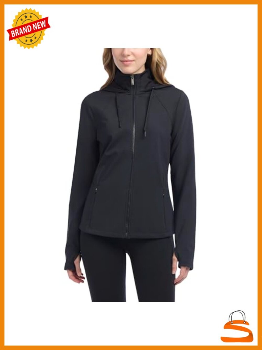 Fleece Lined Full Zip Hooded Yoga Jacket Thumbholes Pockets